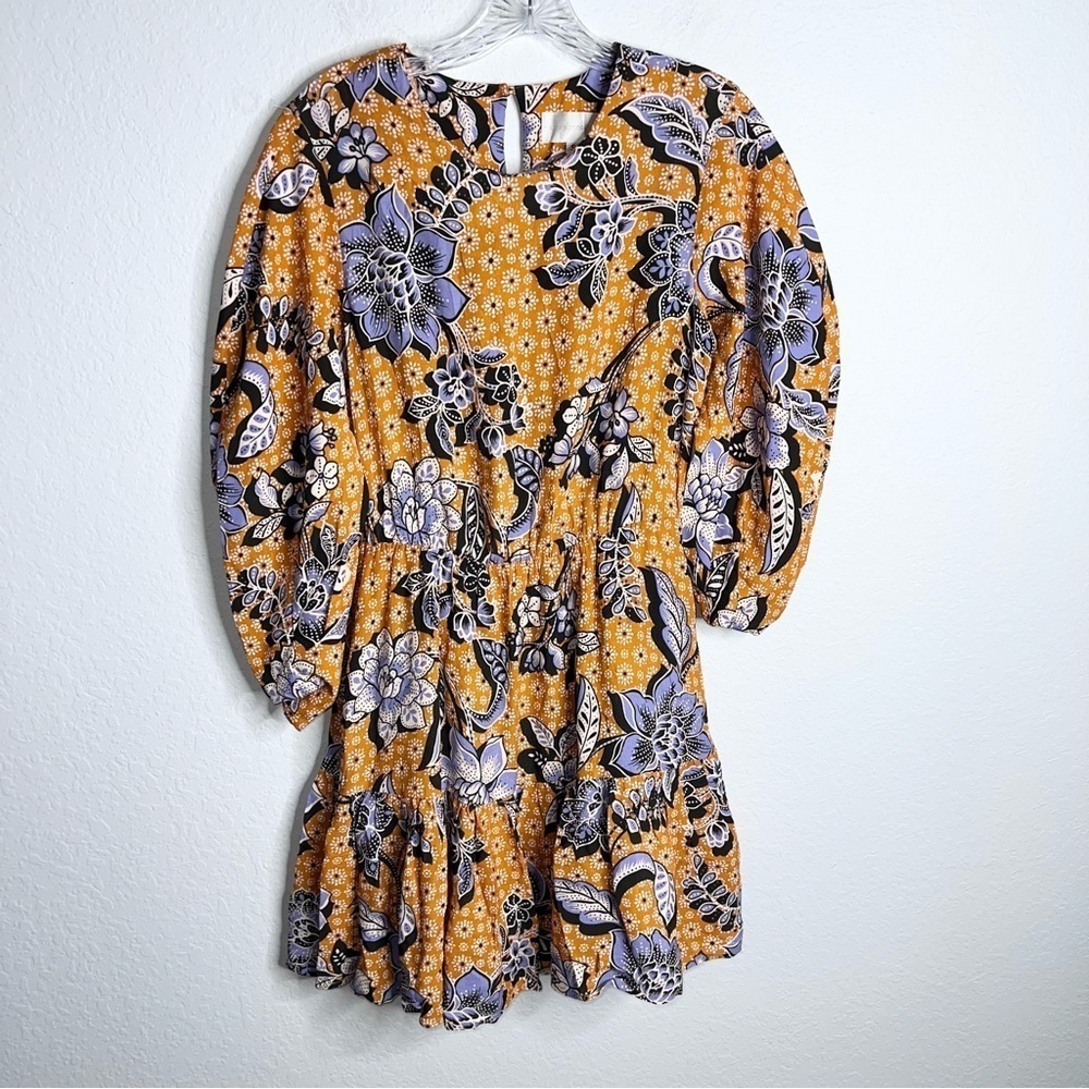 Corey Lynn Calter Dress Women Small Floral Mini Puff Sleeve Orange E - Picture 2 of 8